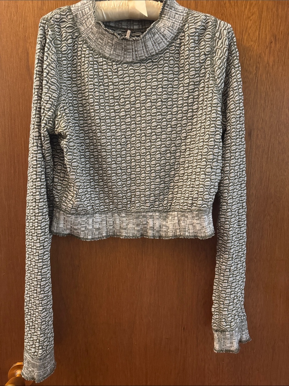 Free People Gray Textured Cropped Long Sleeve Top